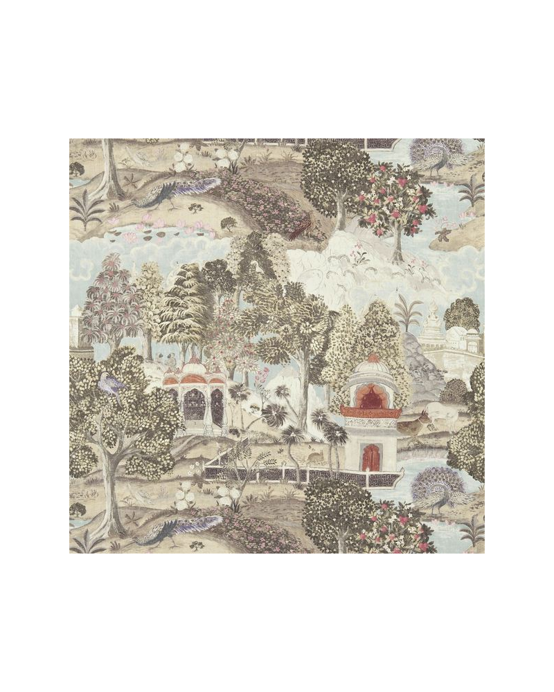 Tecido ZJAI321685-linen silver-peacock garden ZOFFANY