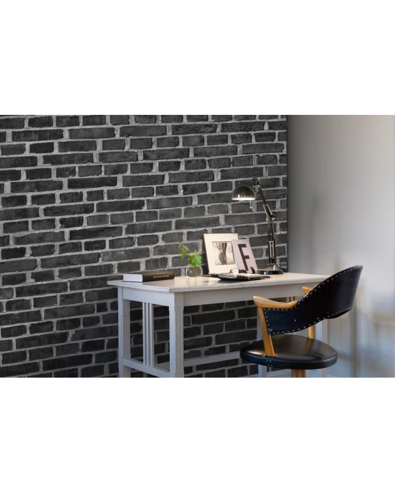 Papel de parede R10962 Brick Wall, black - REBEL WALLS