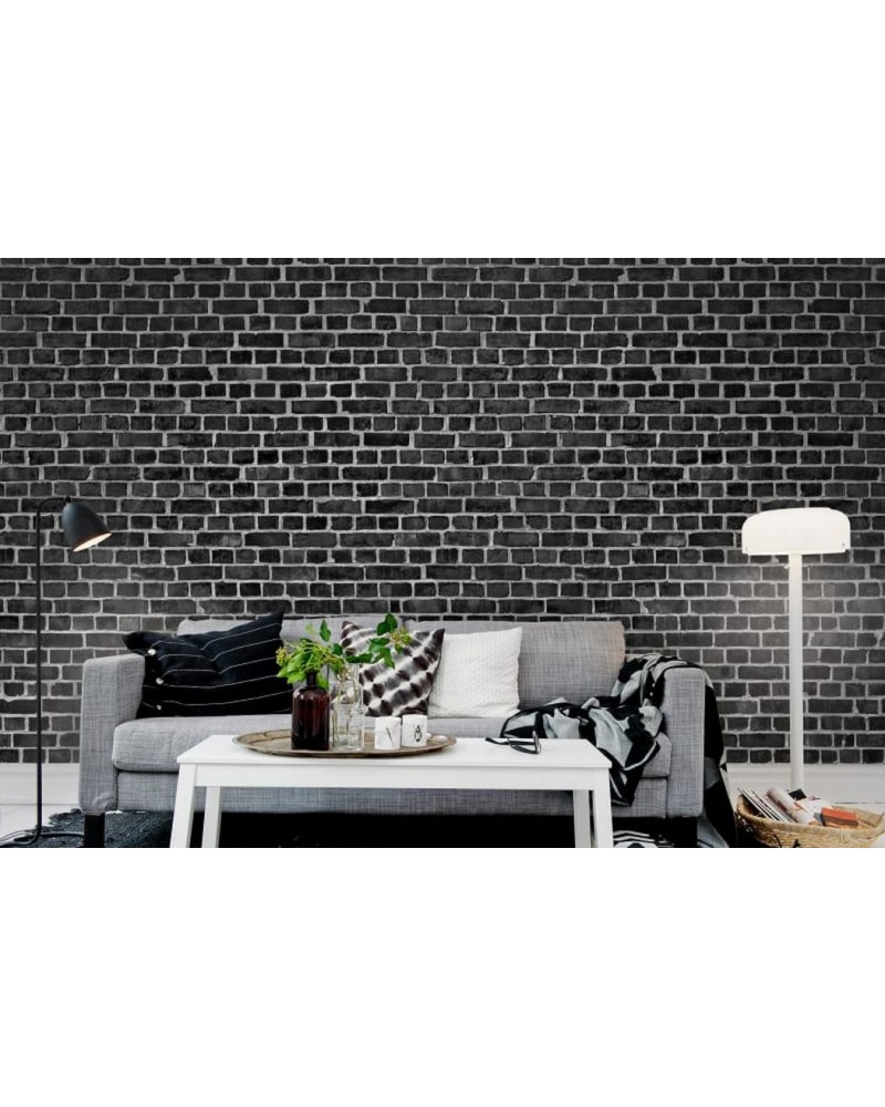 Papel de parede R10962 Brick Wall, black - REBEL WALLS