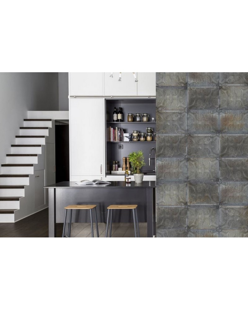 Carta da Parati R12852 Tin Plates, Ontario, black - REBEL WALLS