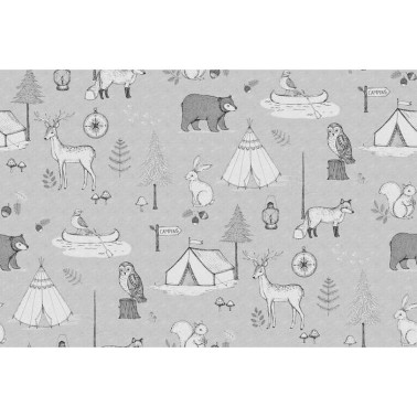 Papel Pintado R15312 Camping Trip, Grey - REBEL WALLS