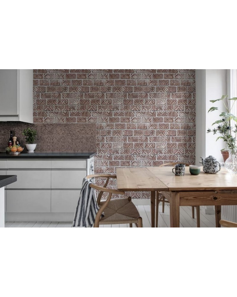 Carta da Parati R15231 Decorated Bricks, Red - REBEL WALLS