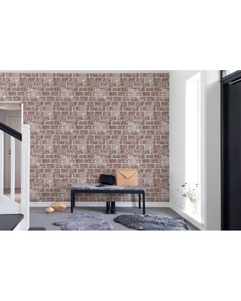 Carta da Parati R15231 Decorated Bricks, Red - REBEL WALLS
