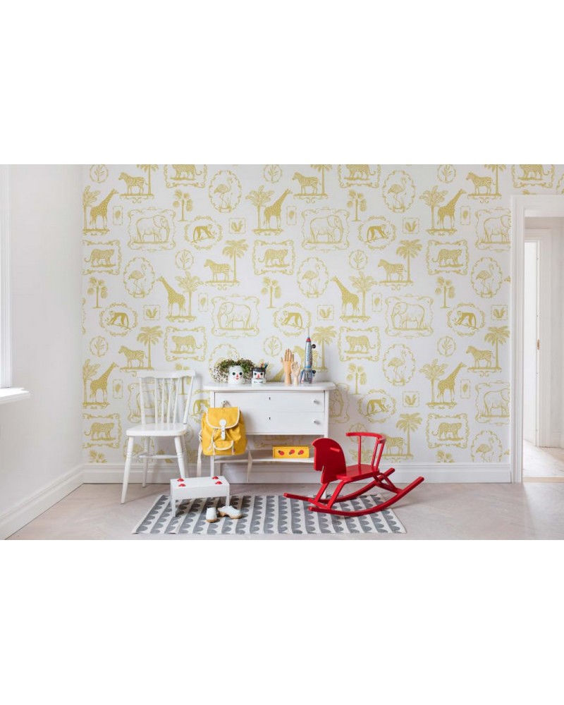 Wallpaper R15272 Animal Party, Yellow - REBEL WALLS