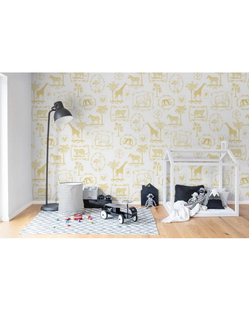 Wallpaper R15272 Animal Party, Yellow - REBEL WALLS