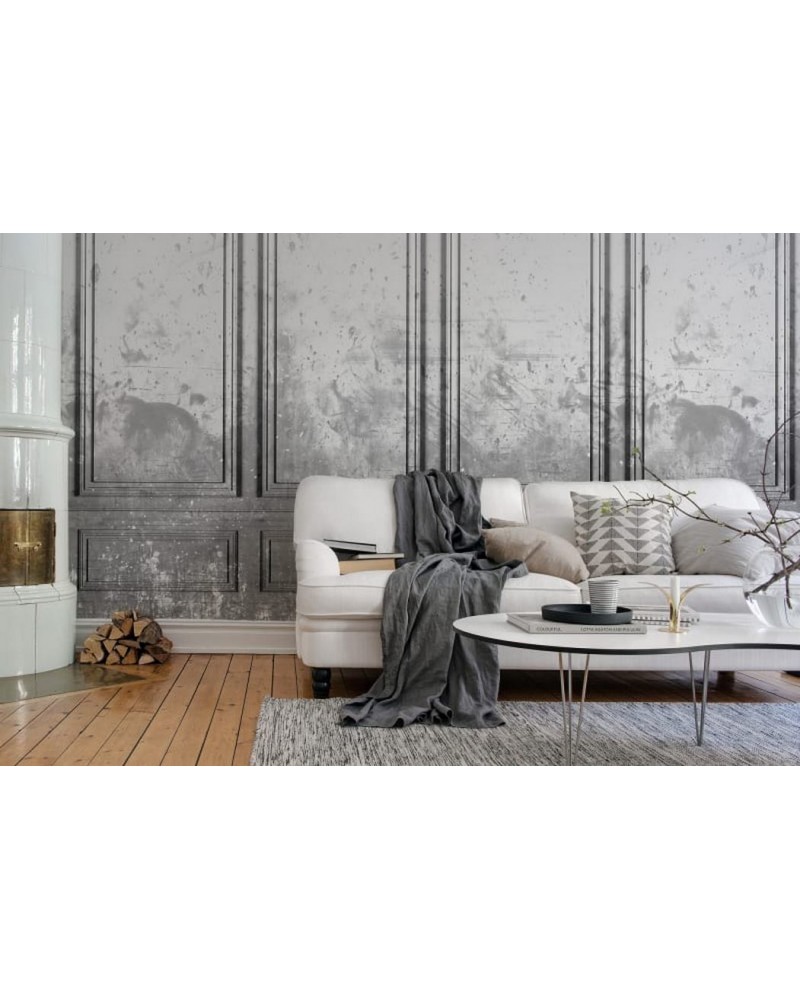 Wallpaper R15383 Patinated Panels, Smoke - REBEL WALLS
