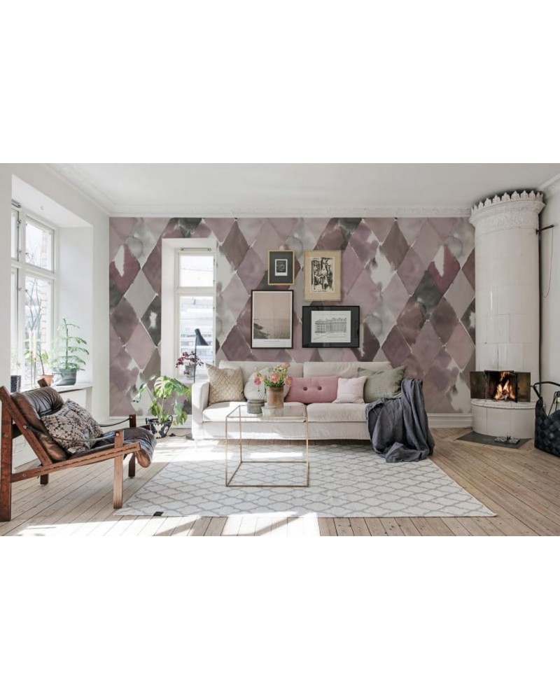 Papel de parede R15571 Big Harlequin, Plum - REBEL WALLS