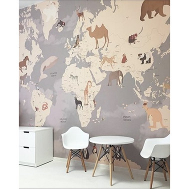 Papel Pintado Animals World Map I - LITTLE HANDS