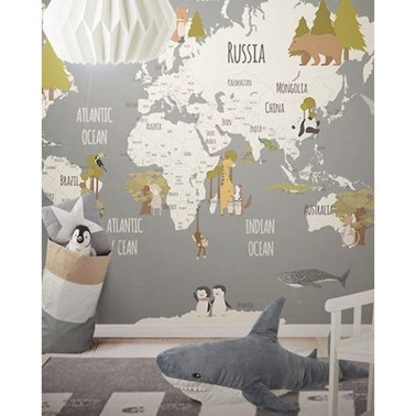 Papel Pintado Animals World Map III - LITTLE HANDS
