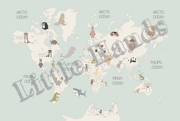 Papier peint Animals World Map IV - LITTLE HANDS