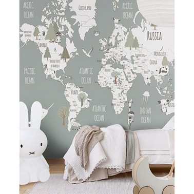 Papel Pintado Animals World Map V - LITTLE HANDS
