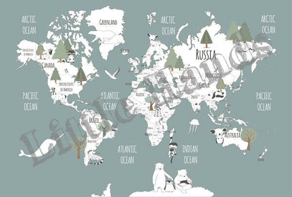 Papel Pintado Animals World Map V - LITTLE HANDS