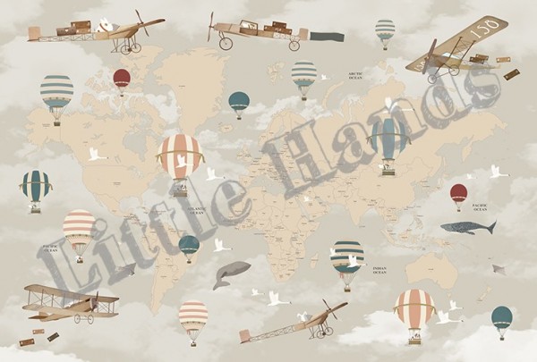 Tapete Balloon Ride World Map - LITTLE HANDS