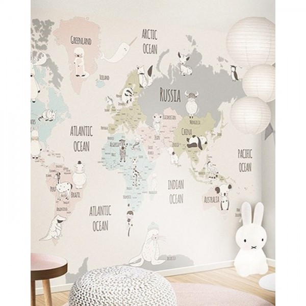 Papel Pintado Colourful World Map - LITTLE HANDS Papel Pintado Colourful World Map - LITTLE HANDS