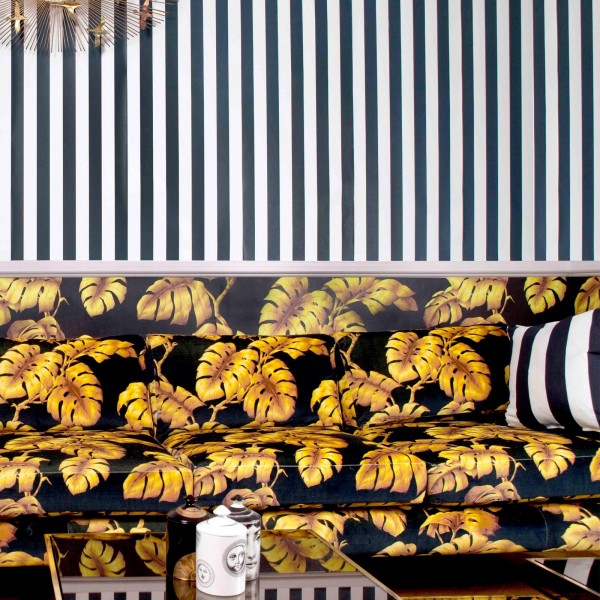 Papier peint MONO STRIPE OFF BLACK OYSTER - HOUSE OF HACKNEY