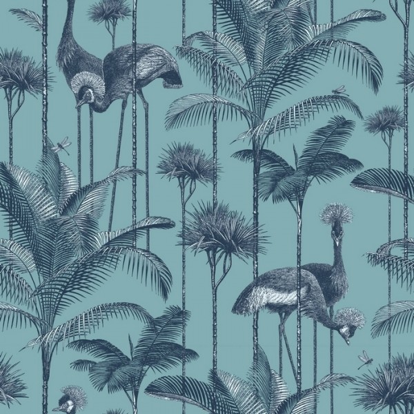 Wallpaper Crane Fonda Palm Blue DVS013 - DIVINE SAVAGES Wallpaper Crane Fonda Palm Blue DVS013 - DIVINE SAVAGES