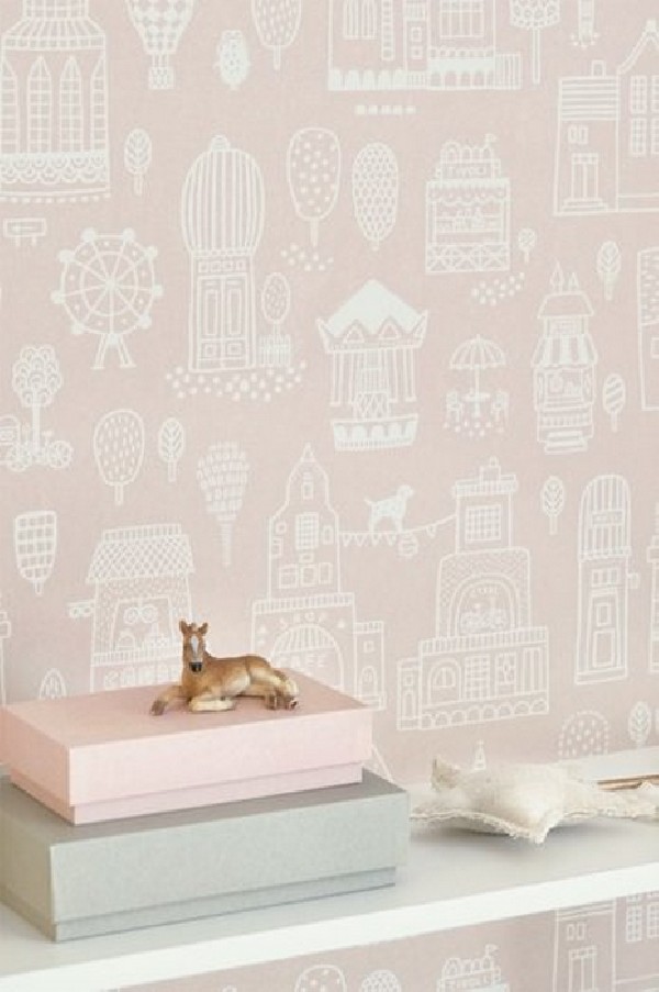 Wallpaper Small Town Dusty Pink 118-03 - MAJVILLAN