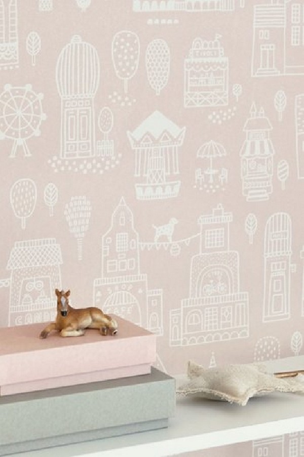 Wallpaper Small Town Dusty Pink 118-03 - MAJVILLAN