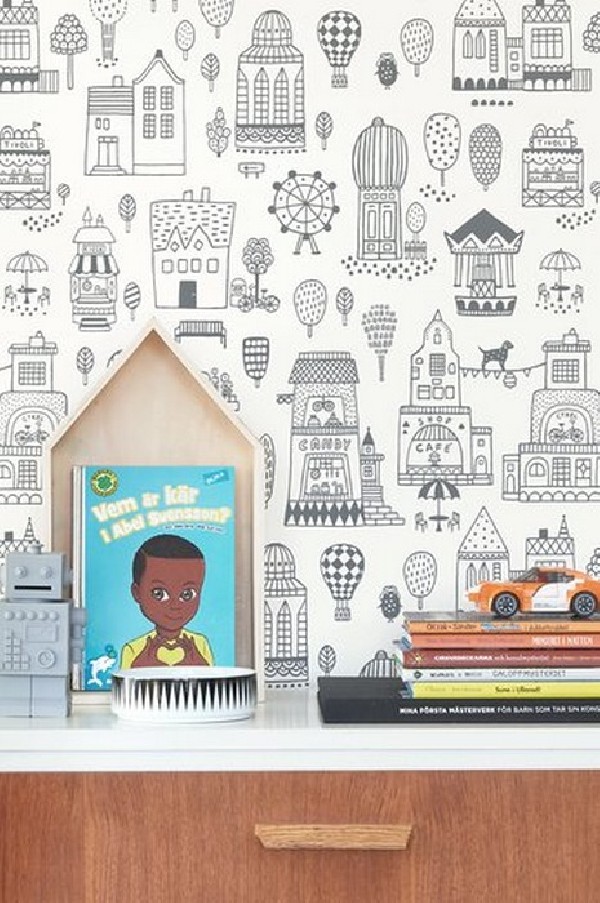 Papel de parede Small Town Soft Black 118-02 - MAJVILLAN