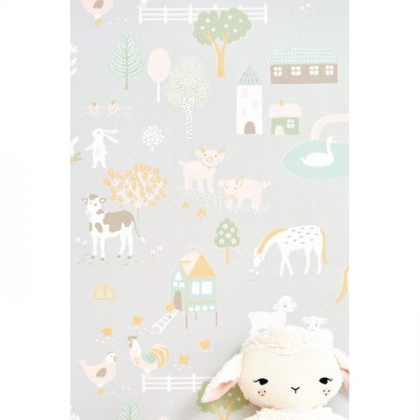 Carta da Parati My Farm Soft Grey 127-01 - MAJVILLAN