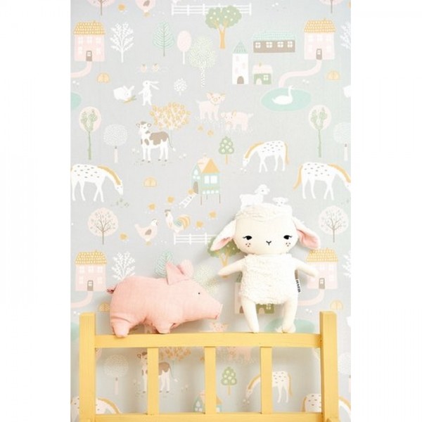 Carta da Parati My Farm Soft Grey 127-01 - MAJVILLAN