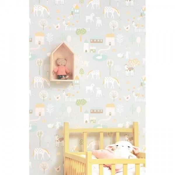 Carta da Parati My Farm Soft Grey 127-01 - MAJVILLAN