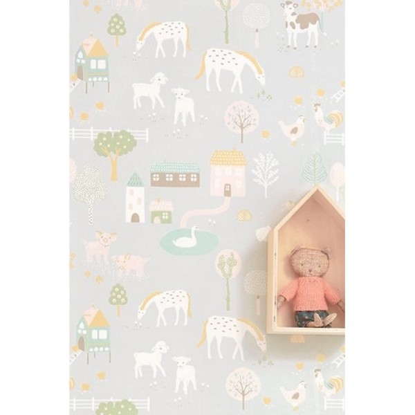Carta da Parati My Farm Soft Grey 127-01 - MAJVILLAN