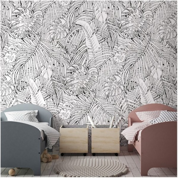 Papel de parede JUNGLE ISLAND BLACK AND WHITE DOM142-1 - LES DOMINOTIERS