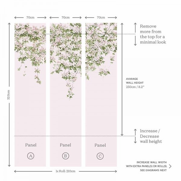 Carta da Parati Classic Clematis Mural Wallpaper Pink - SIAN ZENG