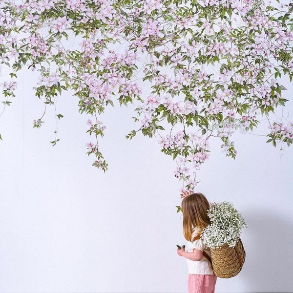 Wallpaper Classic Clematis Mural Wallpaper White - SIAN ZENG