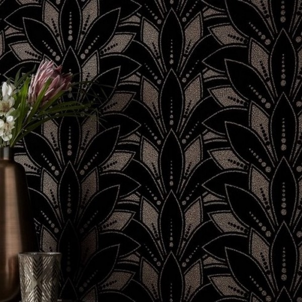 Wallpaper Astoria Jet Flock 1907-139-03 - 1838 WALLCOVERINGS