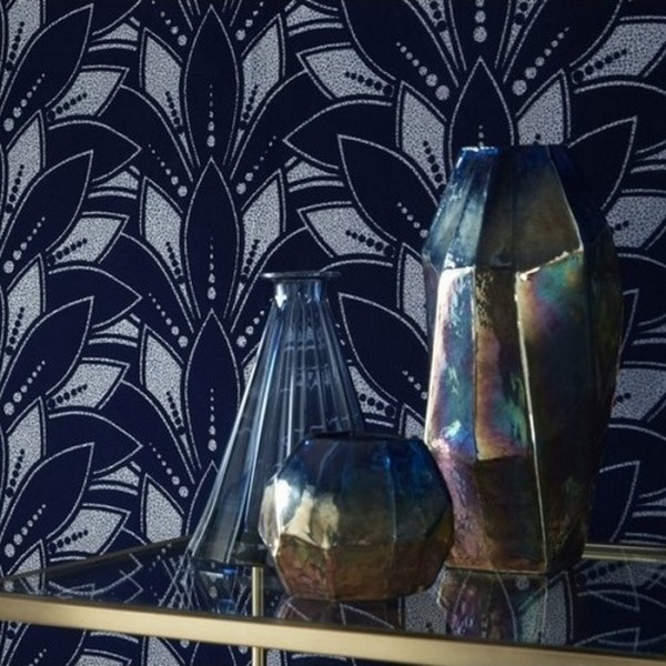 Wallpaper Astoria Midnight Flock 1907-139-01 - 1838 WALLCOVERINGS