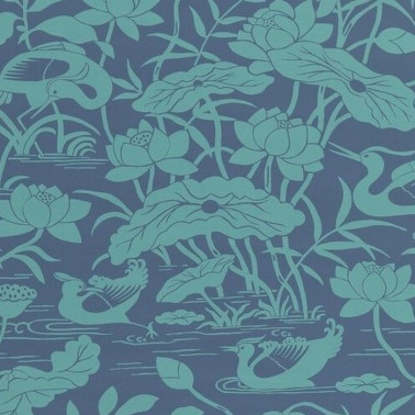 Wallpaper Heron & Lotus Flower Teal Blue BW450894 - GP & JBAKER