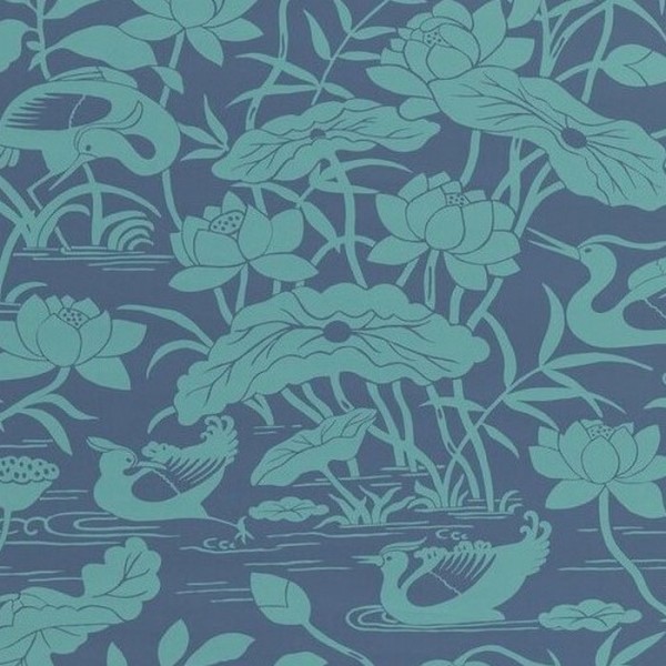 Wallpaper Heron & Lotus Flower Teal Blue BW450894 - GP & JBAKER Wallpaper Heron & Lotus Flower Teal Blue BW450894 - GP & JBAKER