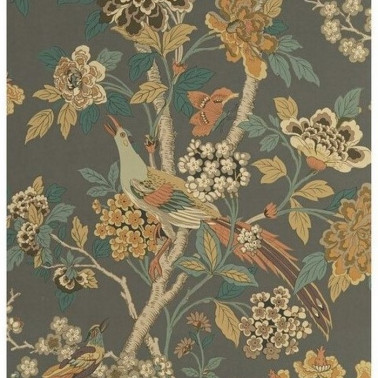 Papel de parede Hydrangea Bird Charcoal Sienna BW450912 - GP & JBAKER