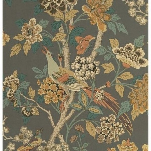 Papier peint Hydrangea Bird Charcoal Sienna BW450912 - GP & JBAKER