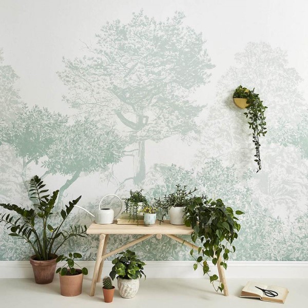 Carta da Parati Classic Hua Trees Mural Wallpaper Dusty Green - SIAN ZENG