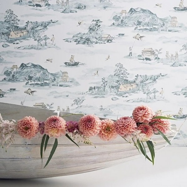 Wallpaper Classic Mountains Blue-Peach - SIAN ZENG