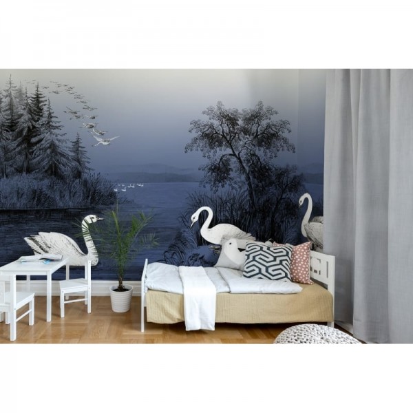 Carta da Parati R16222 Swan Lake, Nightfall - REBEL WALLS