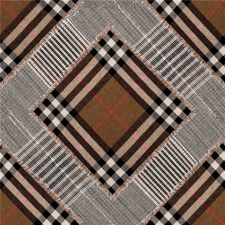 Checkered Patchwork Mid Brown WP20390 Checkered Patchwork Mid Brown WP20390