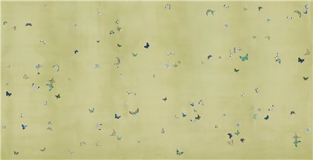 Butterflies Butterflies Full custom on Pea Green dyed silk