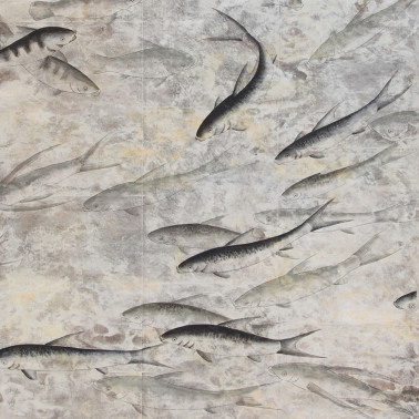Fishes Original on Tarnished Silver gilded tea paper with pearlescent antiquing