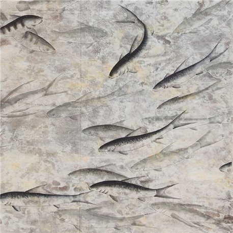 Fishes Original on Tarnished Silver gilded tea paper with pearlescent antiquing