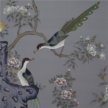 Japanese Garden Original on Gun Metal dyed silk