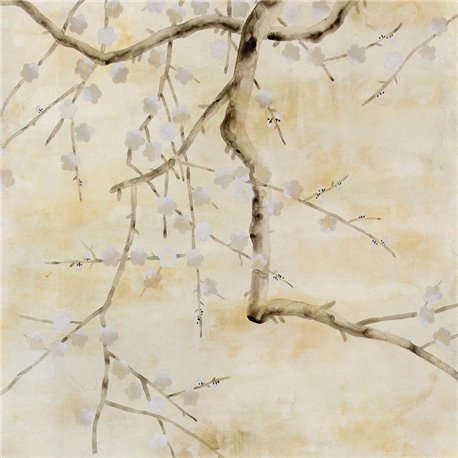 Plum Blossom Full custom on White Metal gilded silk with nickel pearlescent antiquing