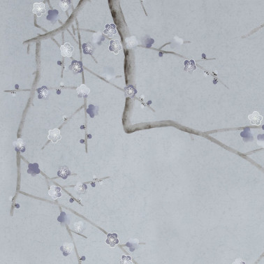 Plum Blossom Special Colourway on Crackled silver metallic silk