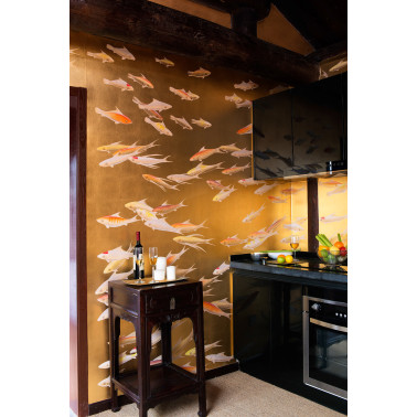 Fishes Koi on Deep Rich...