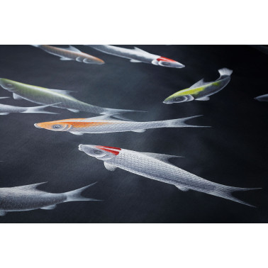 Fishes Koi on Pitch dyed silk