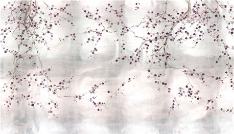 Plum Blossom Part custom on Tarnished ilver gilded paper with pearlescent antiquing