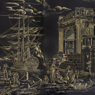 Views of Italy Gold Outline on Pitch lacquered paper